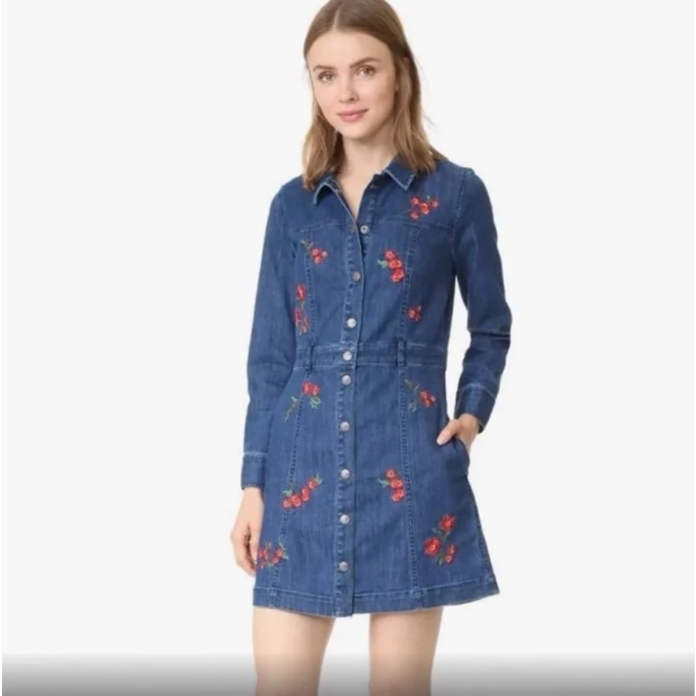 Madewell Embroidered Floral Denim Shirt Dress